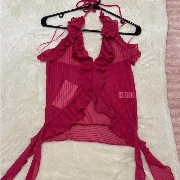 Zara Vibrant Pink Ruffled Tank Top Size M / Medium NWT - Picture 1 of 3